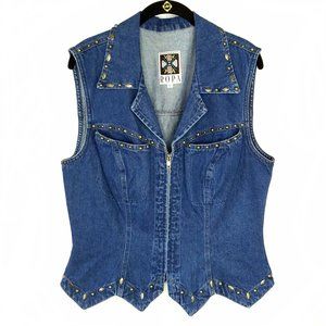 Vtg Hairston Roberson Ropa Denim Vest Size Large Cowgirl Western Studded USA